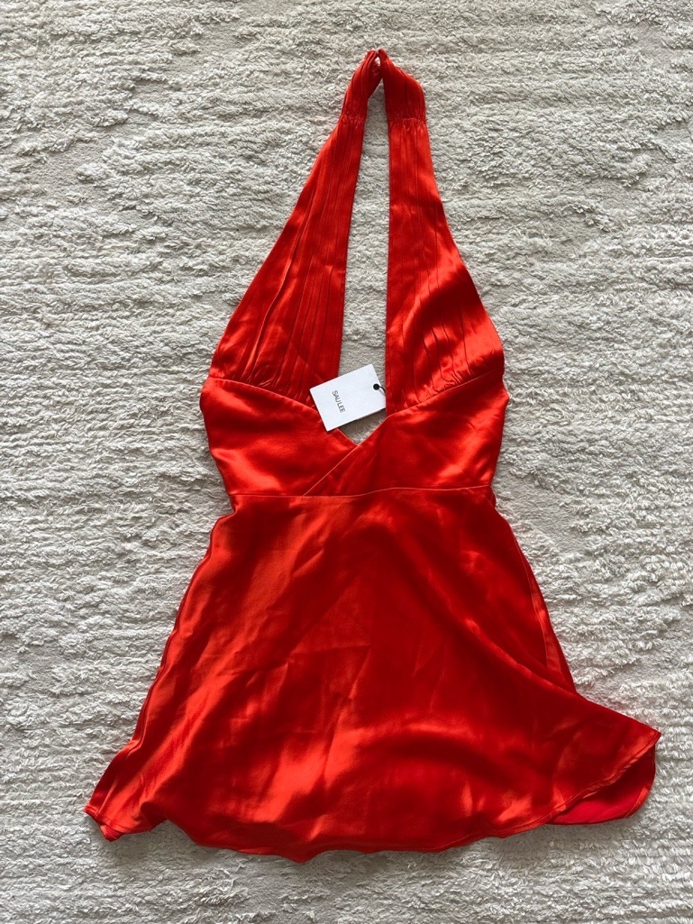 NWT Sau Lee red satin halter neck mini dress Size 4 - Picture 3 of 7